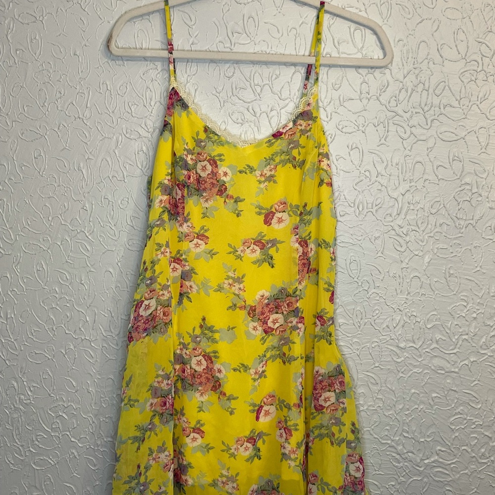 Yellow floral print dress, size M